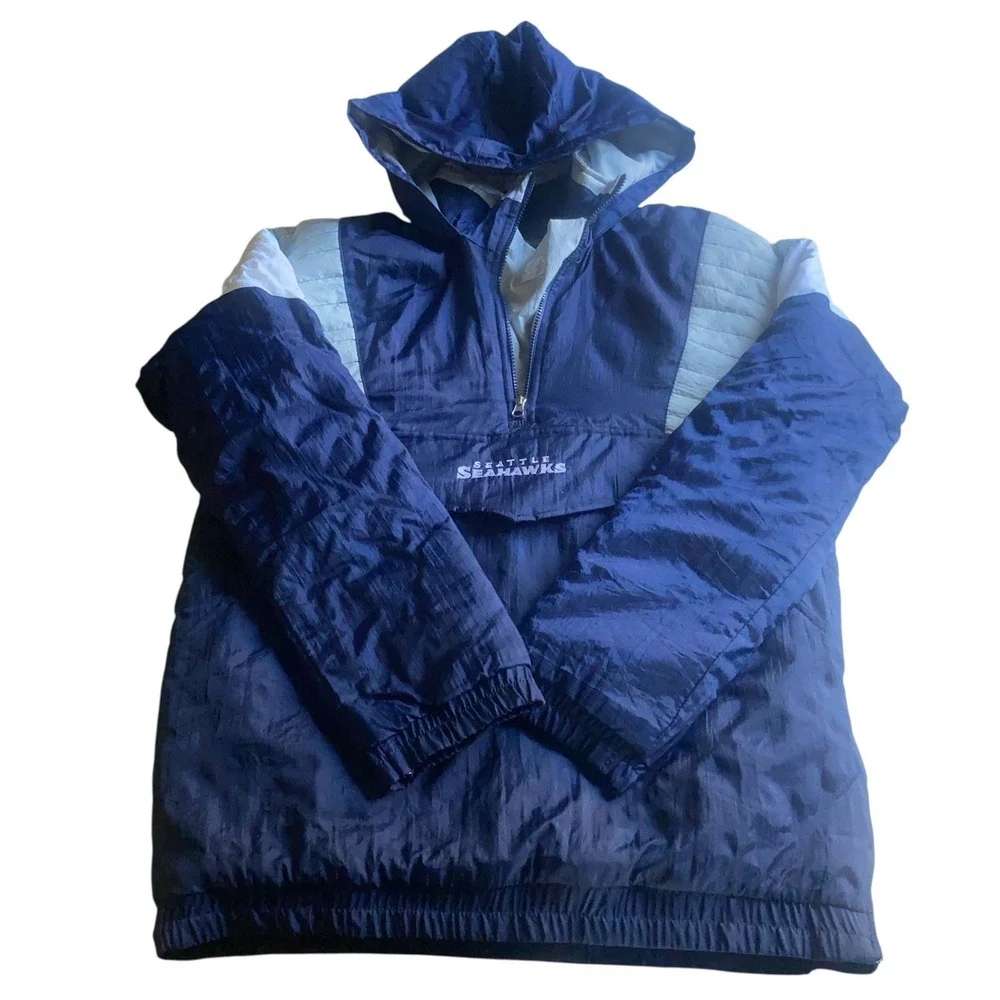 Seattle Seahawks Starter NFL Pullover Jacket XL YouthBlue Retro Throwback Hoodie